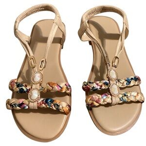 Elegant Multicolor Boho Braided Sandals Size 36